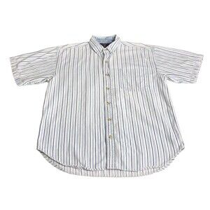 Vintage Coliseum Shirt Mens Large Blue White Striped Denim 90s Pocket Button